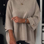 Elegance and Modern Knit Button Detail Half Sleeve Loose Sweater