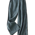 Ruffle Ramie Cotton Elasticity Loose Casual Wide-Leg Pants