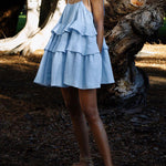 A-Line High Waisted Backless Layered Pleated Solid Color Spaghetti-Neck Mini Dresses