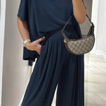 Light Grey Casual Top and Wide-leg Pants Set