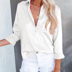 Zeagoo Zeagoo Women's Button Down Shirt Loose Lapel Plain Satin Blouse with Pocket