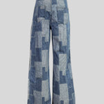 Loose Wide Leg Buttoned Plaid Pockets Split-Joint Jean Pants Bottoms