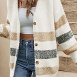 Multicolor Striped Button Front Fuzzy Cardigan