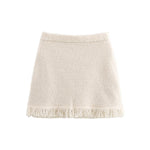 Elastic Waist Frayed Hem Knit Mini Skirt