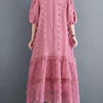 A-Line Half Sleeves Elasticity Jacquard Solid Color Split-Joint V-Neck Midi Dresses