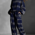 Loose Wide Leg Contrast Color Line Split-Joint Striped Pants