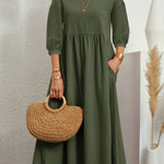 11 Colors Simple Round-Neck Solid Color Midi Dress