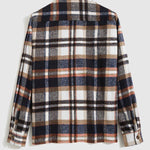 Men's vintage plaid thickened wool blend double pocket lapel jacket