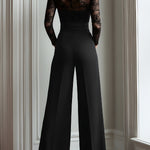 Black Lace Illusion Bodice Wide-Leg Evening Jumpsuit
