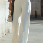 White Halter Neck Zip-Front Wide-Leg Jumpsuit