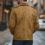 Men's Vintage Suede Fleece Collar Patchwork Multi-Pocket Zipper Coat