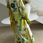 Satin Floral Print Back Tie-up Button Down Oversized Blouse