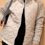 Women's Casual Solid Color Knitted Patchwork Zipped Jacket