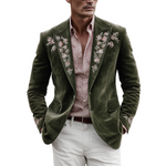 Men's Classic Retro Western Style Suede Embroidered Single-breasted Blazer