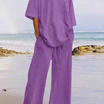 Casual Living Solid O Neck Short Sleeve Two Pieces(11 Colors)