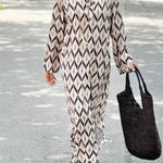 Unique Printed Long Sleeve V-neck Loose Maxi Dress
