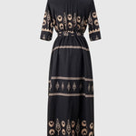 A-Line Half Sleeves Buttoned Tied Waist Lapel Midi Dresses