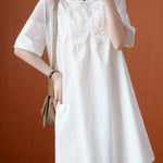 Original Solid Lace Split-Side Short Sleeve A-Line Mini Dress