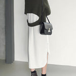 Simple Casual Solid Color Buttoned Lapel Collar Long Sleeves Midi Shirt Dress