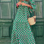 Puff Sleeve Tiered Midi Dress