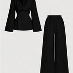 High Waisted Loose Solid Color Split-Joint Pants Trousers