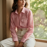 Long Sleeves Applique Split-Joint Lapel Blouses&Shirts Tops