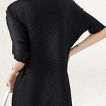 Stylish Irregularity Loose Pleated Solid Color Round-Neck Midi Dresses