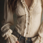 Quiet Luxury Lace Trumpet Pleated Blouse