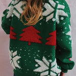 Christmas Pattern Knitted Crew Neck Long Sleeved Sweater