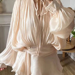 Margovil Long Sleeves Lace-up Tie Waist Ruffle Mini Dress