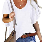 Margovil Casual V Neck Ruffle Short Sleeve T-shirt