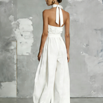 Women's Elegant White Woven Sleeveless Halter-neck Jumpsuit MDZ0554A3AN