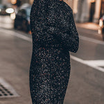 Margovil Long Sleeves Back Cut Out Sequin Midi Dress
