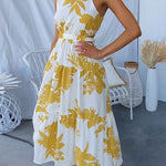 Sleeveless Cut Out Tie Back Printed Midi Dress