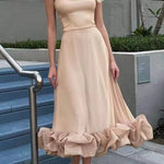 Margovil Spaghetti Strap Flounce Hem Bustier Midi Dress