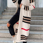 Margovil Open Front Color Block Striped Splice Long Sweater Cardigan