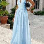 A-Line High Waisted Backless Pleated Solid Color Split-Joint Halter-Neck Midi Dresses