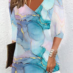 A-Line Loose Printed V-Neck Mini Dresses