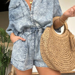 Women's Casual Washed Denim Tencel Set