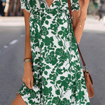 A-Line Ruffle Sleeves Printed Split-Joint Tied V-Neck Mini Dresses