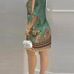 Loose Short Sleeves Hollow Printed Split-Joint Round-Neck Mini Dresses