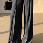 Loose Belted Solid Color Zipper Suit Pants Trousers