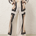 Loose Wide Leg Plaid Striped Tied Waist Casual Pants Bottoms Trousers