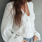 Vintage Victorian V-Neck Ruffle Lace Blouse