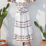 A-Line Half Sleeves Buttoned Tied Waist Lapel Midi Dresses