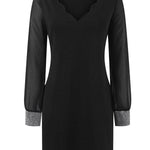 Long Sleeves Loose Elasticity See-Through Split-Joint V-Neck Mini Dresses