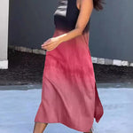 High Waisted Loose Gradient Split-side Round-neck Midi Dresses