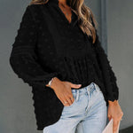 Zeagoo Zeagoo Women's Chiffon Blouses Lantern Long Sleeve V Neck Flowy Babydoll Boho Tops Pom Pom Shirts