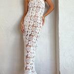 Feel Luxurious and Beautiful Crochet Flower Lace Maxi Dress
