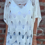 Solid Color Loose-fitting Openwork Casual Knit Top